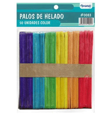 PALO DE HELADO HAND JUMBO COLORES 50UNIDADES