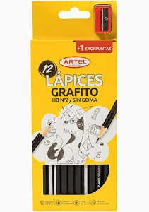 LÁPICES GRAFITO ARTEL SIN GOMA N°2HB 12UNIDADES HEXAGONAL + SACAPUNTA