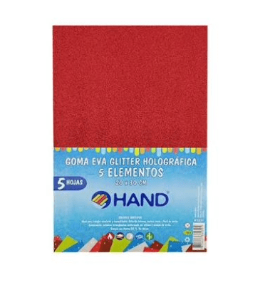 SET GOMA EVA GLITTER HOLOGÁFICA HAND 5 COLORES 20X30CM
