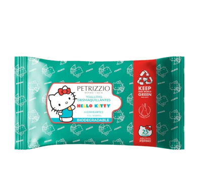 TOALLAS DESMAQUILLANTES PETRIZZIO HIDRATANTE PIEL NORMAL AROMA PEPINO HELLO KITTY PEPINO 25UNI