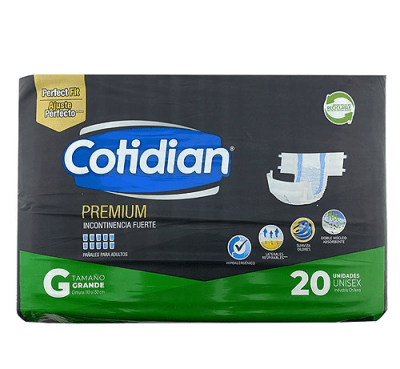 PAÑAL COTIDIAN PREMIUM INCONTINENCIA FUERTE TAMAÑO G 20UNDS