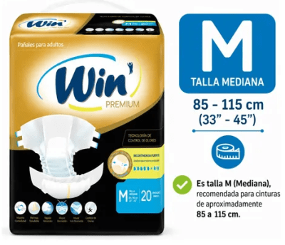 PAÑALES PARA ADULTO WIN PREMIUM TALLA M 20UNIDADES
