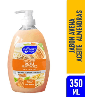 JABÓN LIQUIDO BALLERINA DOBLE HUMECTACIÓN AVENA Y ACEITE DE ALMENDRAS 350ML