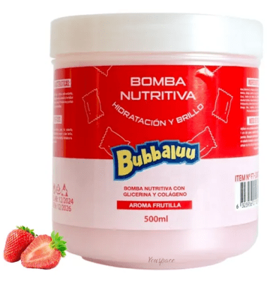 CREMA DE TRATAMIENTO  BUBBALUU BOMBA NUTRITIVA CON GLICERINA Y COLÁGENO AROMA FRUTILLA 500ML