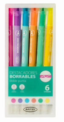 DESTACADORES BORRABLES ARTEL D/PUNTA TONOS PASTEL 6 UNIDADES