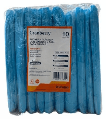 PECHERA PLASTICA CON MANGA Y OJAL PARA PULGAR 10 UNIDADES CRANBERRY