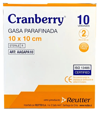 GASA PARAFINADA ESTERIL 10 X 10CM CRANBERRY 10 UNIDADES