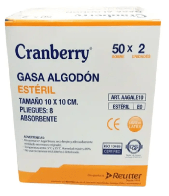 GASA ALGODÓN ESTÉRIL 10X10 CM 50 SOBRES DE 2 UNIDADES CRANBERRY