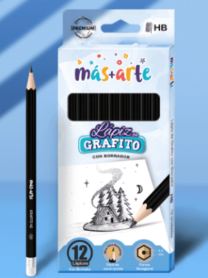 CAJA LAPICES GRAFITO X12 UNDS MÁS+ARTE HB CON BORRADOR HEXAGONAL