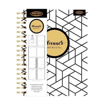 AGENDA PLANNER MENSUAL ARTEL LINEAS B&W1 16X21CM 112 HOJAS1