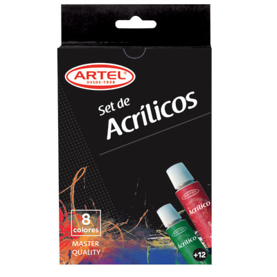 SET DE ACRILICOS ARTEL 8 COLORES 12ML APROX C/U