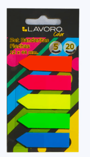 SET BANDERITAS LAVORO 5 COLORES 20 HOJAS C/U 12 X 44MM