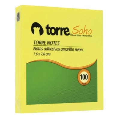 NOTAS ADHESIVAS TORRE  AMARILLO NEÓN 7,6X7,6CM 100H