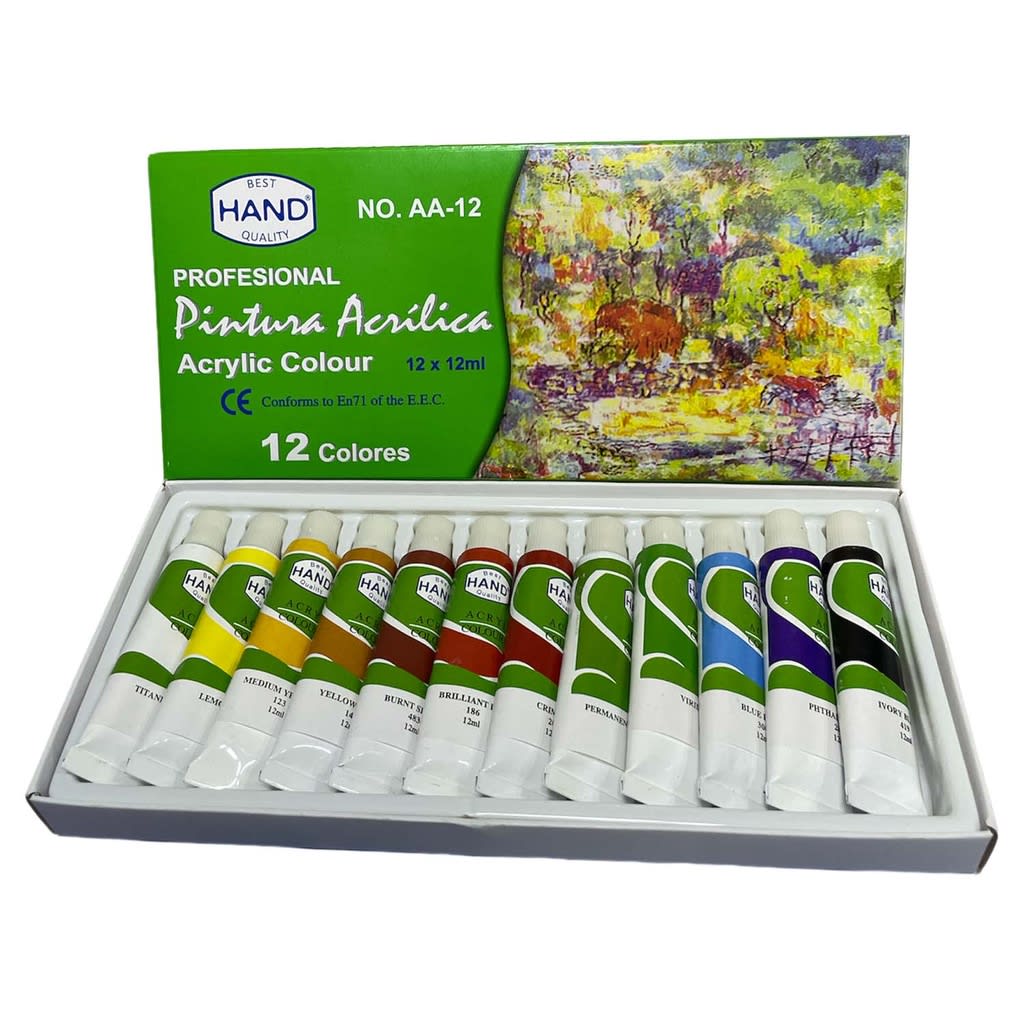 SET PINTURA ACRILICA HAND 12 COLORES X 12 ML1