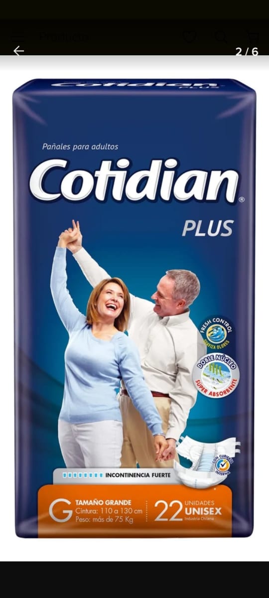 PAÑALES ADULTO COTIDIAN PLUS TALLA G 22 UNIDADES 0