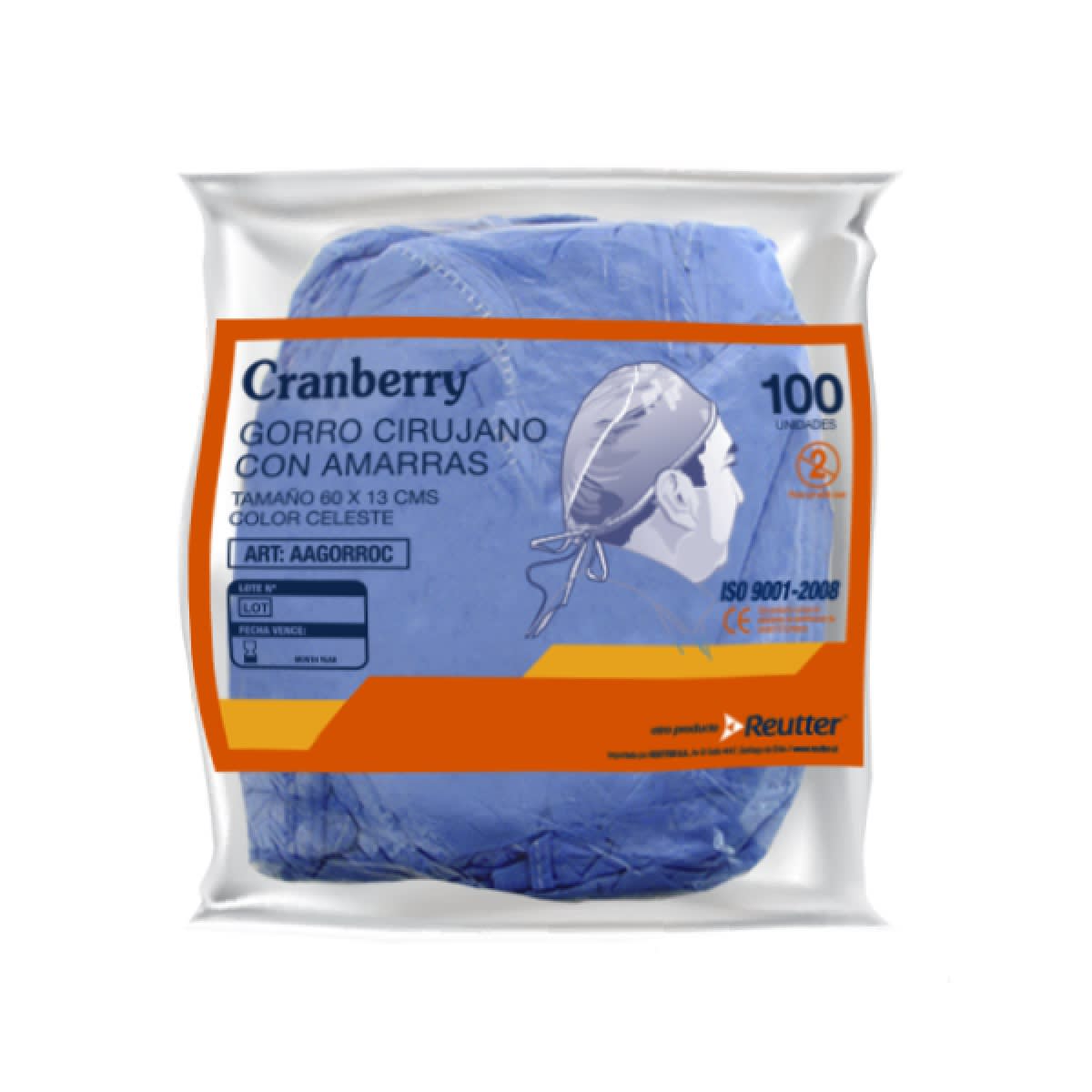 GORRO CIRUJANO CON AMARRAS CRANBERRY X 100 UNIDADES 0