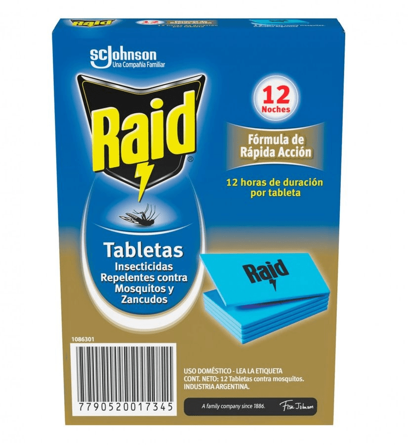 TABLETAS RAID INSECTICIDA CONTRA MOSCOS Y ZANCUDOS 12 UNIDADES2