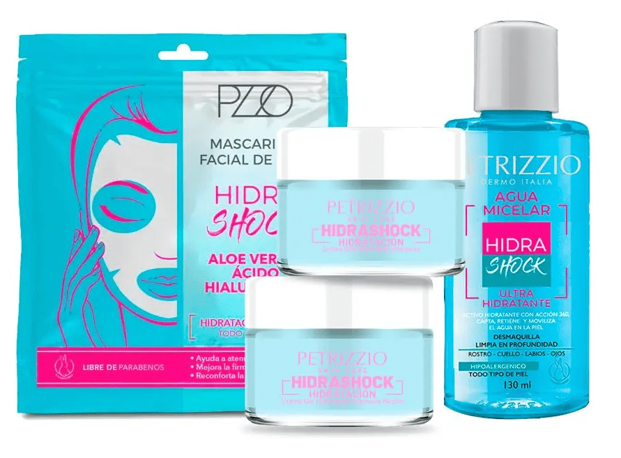 EST PETRIZZIO SKIN CARE HIDRA SHOCK CREMA DIA+CREMA NOCHE +AGUA MICELAR+MASCARILLA FACIAL.2