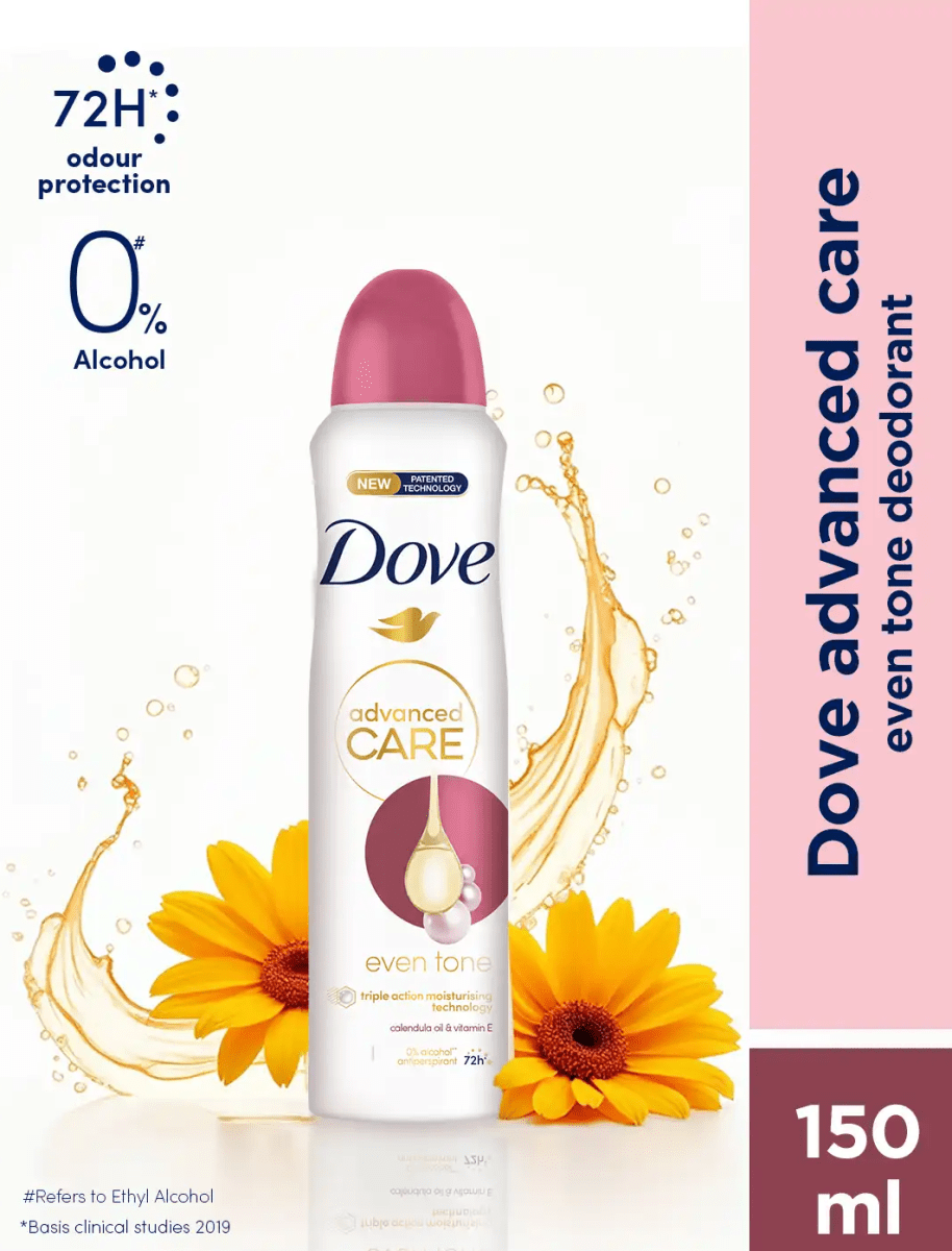 DEO SP DOVE ADVANCED CARE EVEN TONE CALENDULA OIL VITAMINA E 0%ALCOHOL 72H 150ML2