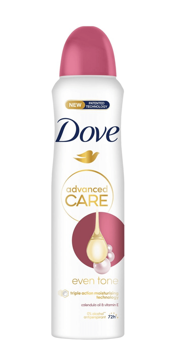 DEO SP DOVE ADVANCED CARE EVEN TONE CALENDULA OIL VITAMINA E 0%ALCOHOL 72H 150ML 0