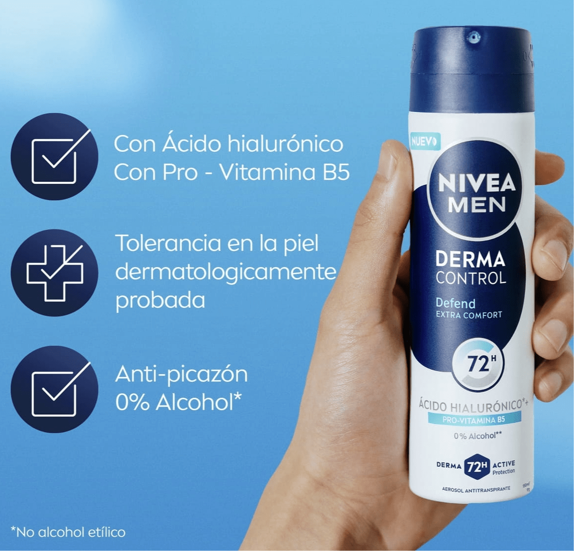 DEO SP NIVEA MEN DERMA CONTROL DEFEND EXTRA CONFORT ÁCIDO HIALURÓNICO 72H 0% ALCOHOL 150ML2