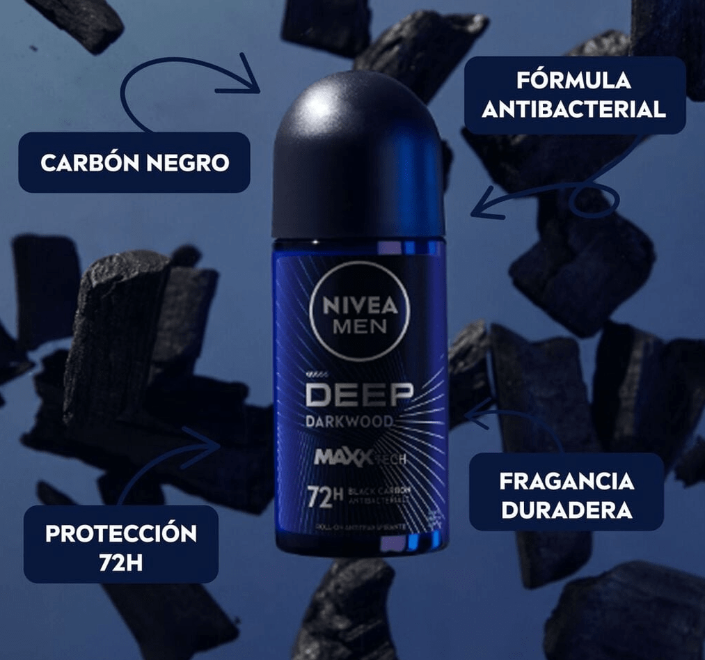 DEO ROLL-ON NIVEA MEN DEEP DARKWOOD MAXX TECH BLACK CARBÓN 72H 0% ALCOHOL 50ML2