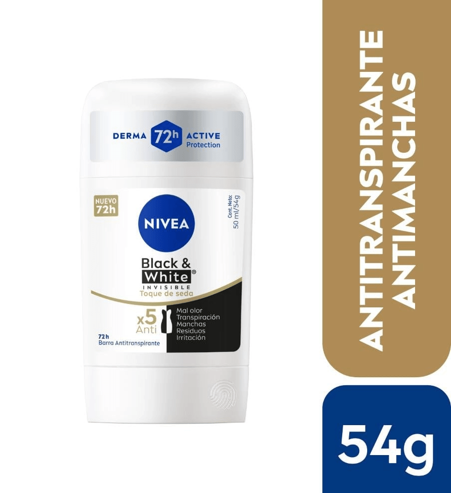 DEO BARRA NIVEA DAMA BLACK & WHITE INVISIBLE TOQUE DE SEDA X5 72H 54GR 0