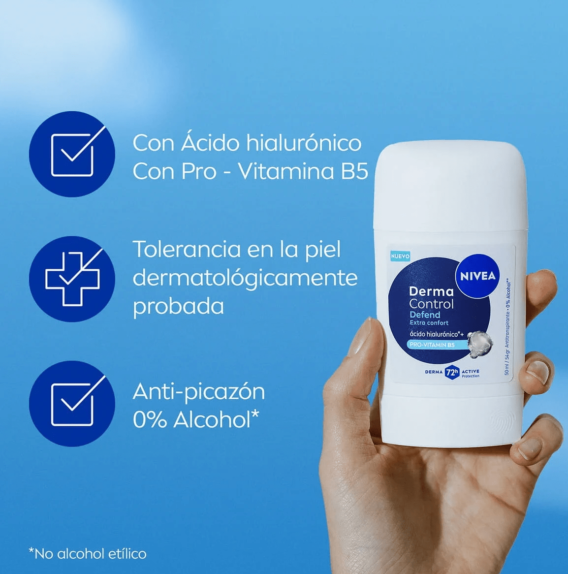 DEO BARRA NIVEA DERMA CONTROL DEFEND EXTRA CONFORT ÁCIDO HIALURÓNICO+PRO VITAMINA B5 72H 0% ALCOHOL2