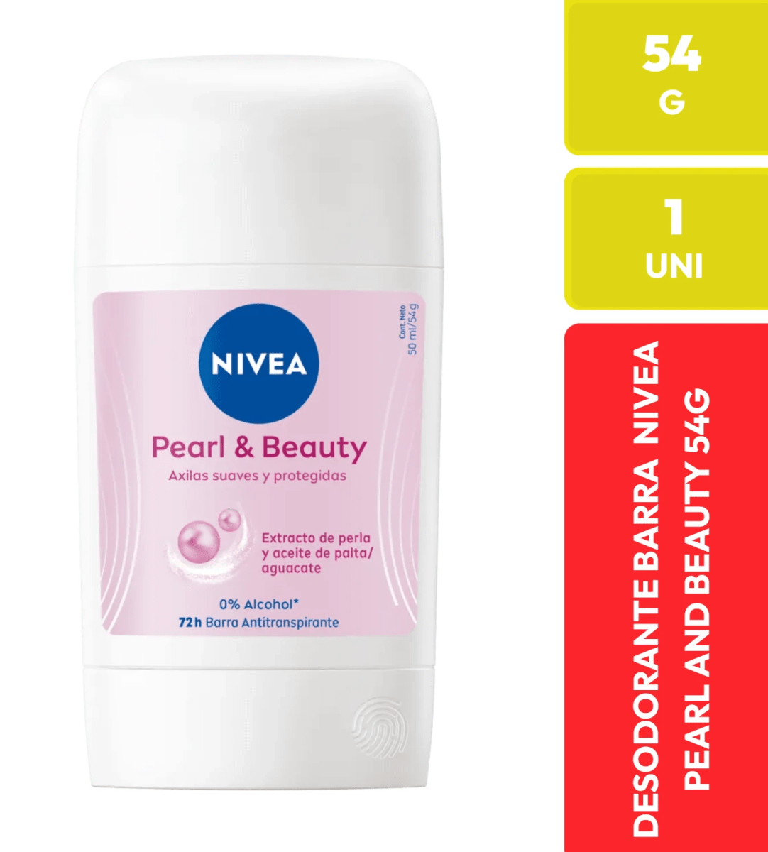 DEO BARRA NIVEA PEARL BEAUTY CON EXTRACTO DE PERLA Y ACEITE DE PALTA 72H 0% ALCOHOL 54GR 0