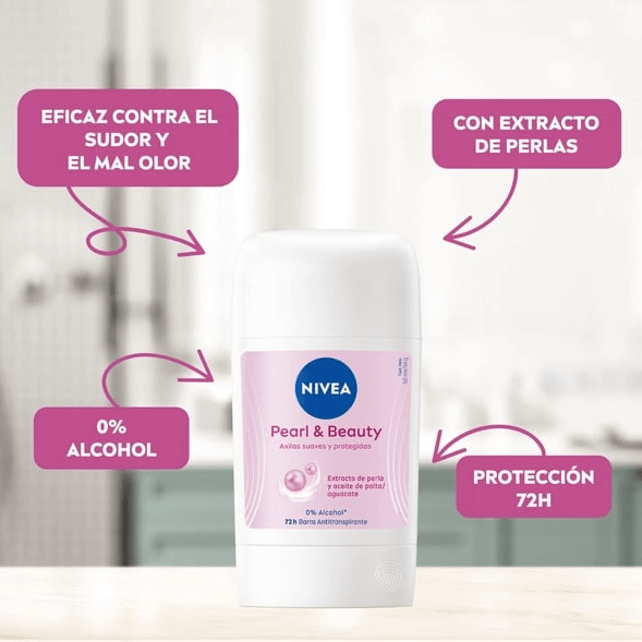 DEO BARRA NIVEA PEARL BEAUTY CON EXTRACTO DE PERLA Y ACEITE DE PALTA 72H 0% ALCOHOL 54GR2