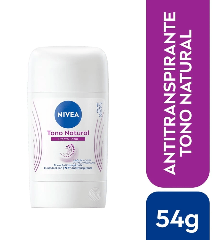 DEO BARRA NIVEA TONO NATURAL EFECTO SATÍN CAOLÍN ACEITE DE PALTA 72H 0% ALCOHOL 54GR 0