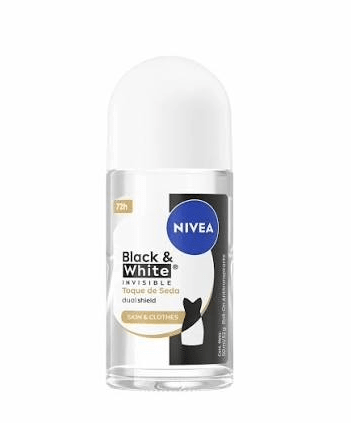 DEO ROLL-ON NIVEA BLACK WHITE INVISIBLE TOQUE DE SEDA DUAL SHIELD SKIN CLOTHES 72H 0% ALCOHOL 50ML 0