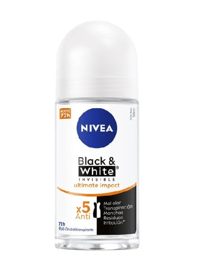 DEO ROLL-ON NIVEA BLACK WHITE INVISIBLE ULTIMATE IMPACT X5 ANTI 72H 0% ALCOHOL 50ML 0