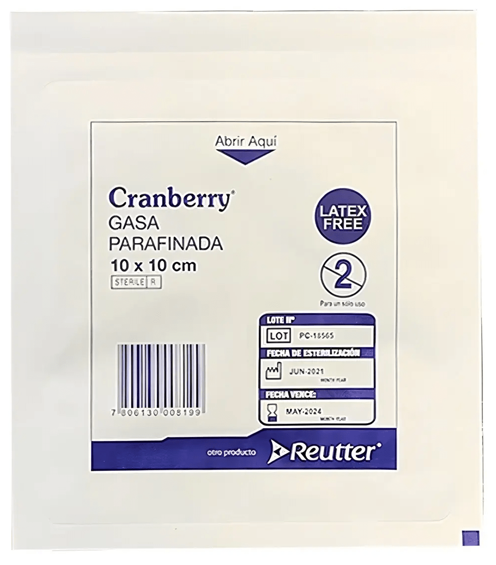 GASA PARAFINADA ESTERIL 10 X 10CM CRANBERRY 10 UNIDADES2