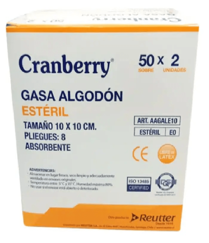 GASA ALGODÓN ESTÉRIL 10X10 CM 50 SOBRES DE 2 UNIDADES CRANBERRY 0