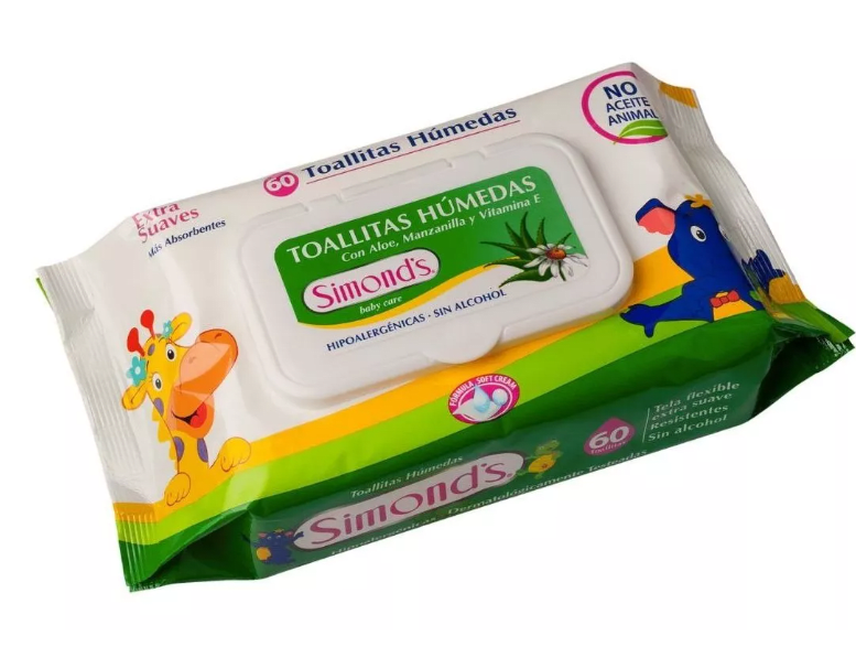 PACK TOALLA HUMEDAS SIMONDS CON ALOE VERA MANZANILLA Y VITAMINA E VERDES 2X60 UNIDADES2
