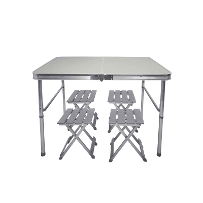 MESA DE CAMPING DE ALUMINIO CON 4 SILLAS 71X53.5X11.51