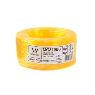 MANGUERA PVC BENCINA FLEXIBLE 3/16'' X 2.0MM X 100FEET MG316BC1