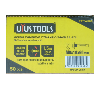PERNO EXPANSIVO TUBULAR M8X10X60MM 50UN/SET UYUSTOOLS1