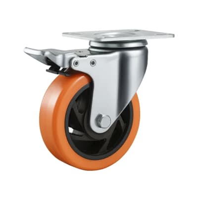 RUEDA INDUSTRIAL PVC/NARANJO CON FRENO 45KG 2''UYU1