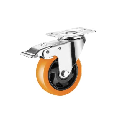RUEDA INDUSTRIAL PVC/NARANJO CON FRENO 80KG 3''UYU1