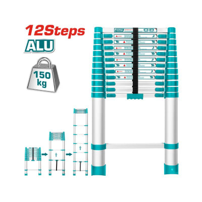 ESCALERA TELESCOPICA 12 PASOS DE ALUMINIO 3780 MM 150KG TOTAL THLAD081211
