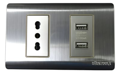 TOMACORRIENTE CON USB 16A ACERO - INOX CURVA UYU1