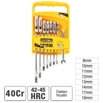 LLAVE COMBINADA RACHET FLEXIBLE 8PCS 8-19MM UYU1