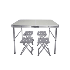 MESA DE CAMPING DE ALUMINIO CON 4 SILLAS 71X53.5X11.5