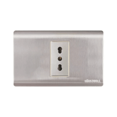 TOMACORRIENTE EMPO. SIMPLE 16A ACERO-INOX CURVA