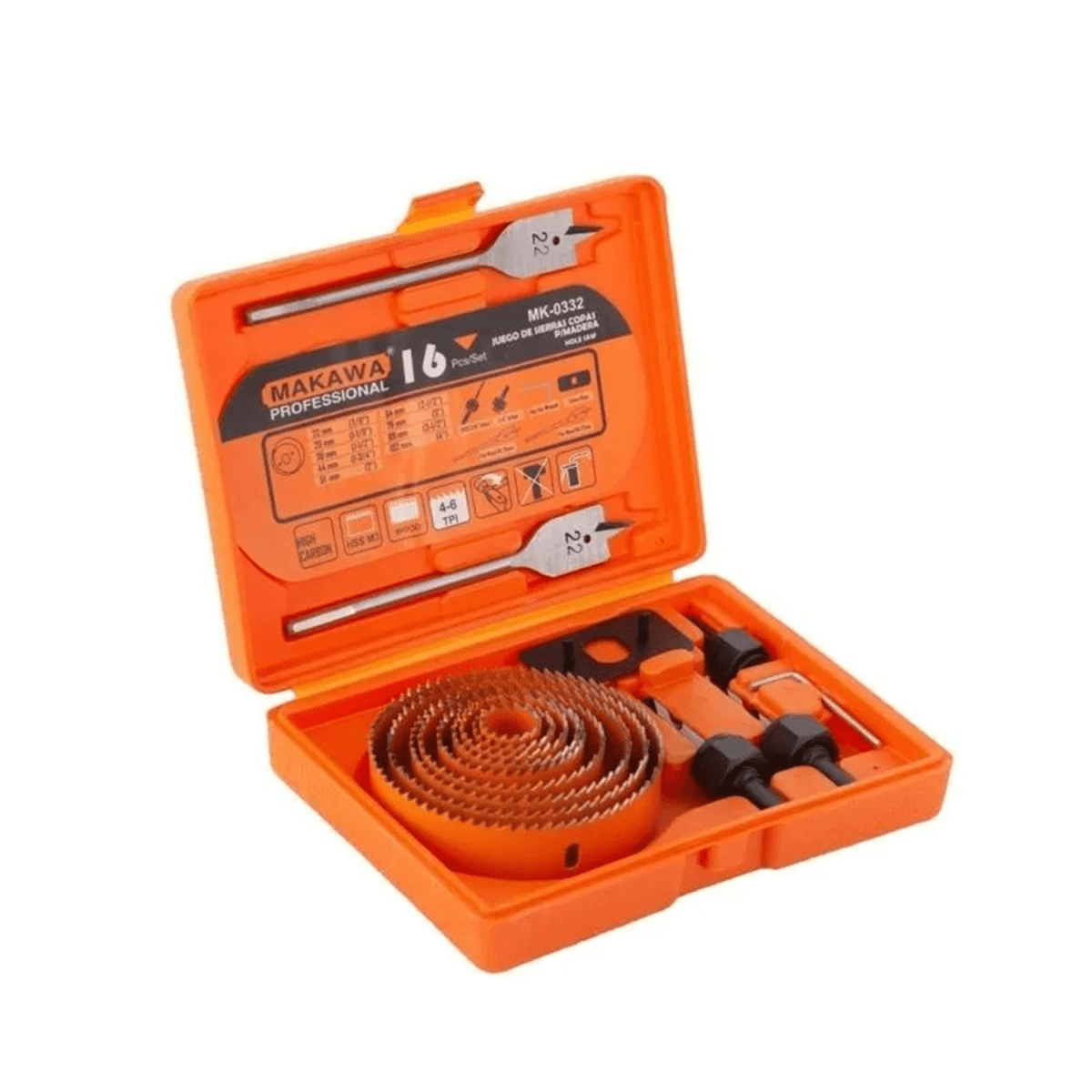 JUEGO HOJA BROCA SIERRA COPA PARA MADERA 16 PIEZAS MAKAWA MK03321