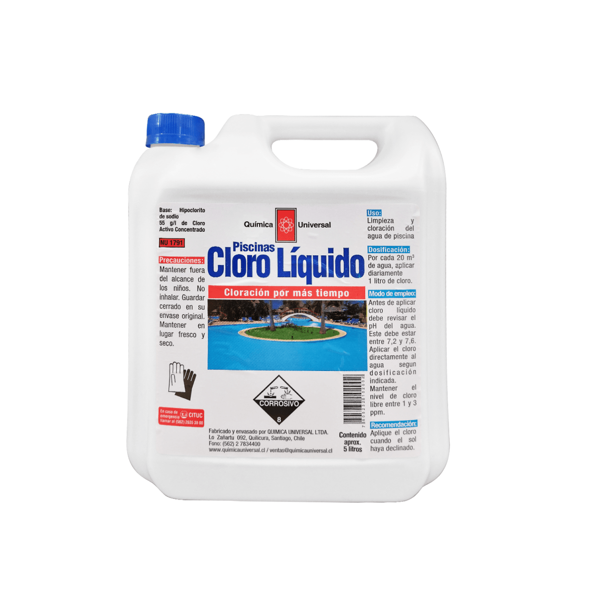 CLORO PISCINA LIQUIDO 5LT QUÍMICA UNIVERSAL 1