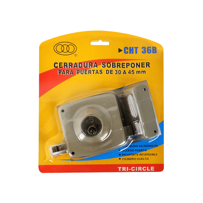 CERRADURA SOBREPONER PARA PUERTAS DE 30 A 45 MM GRIS NO.36 BLISTER 1