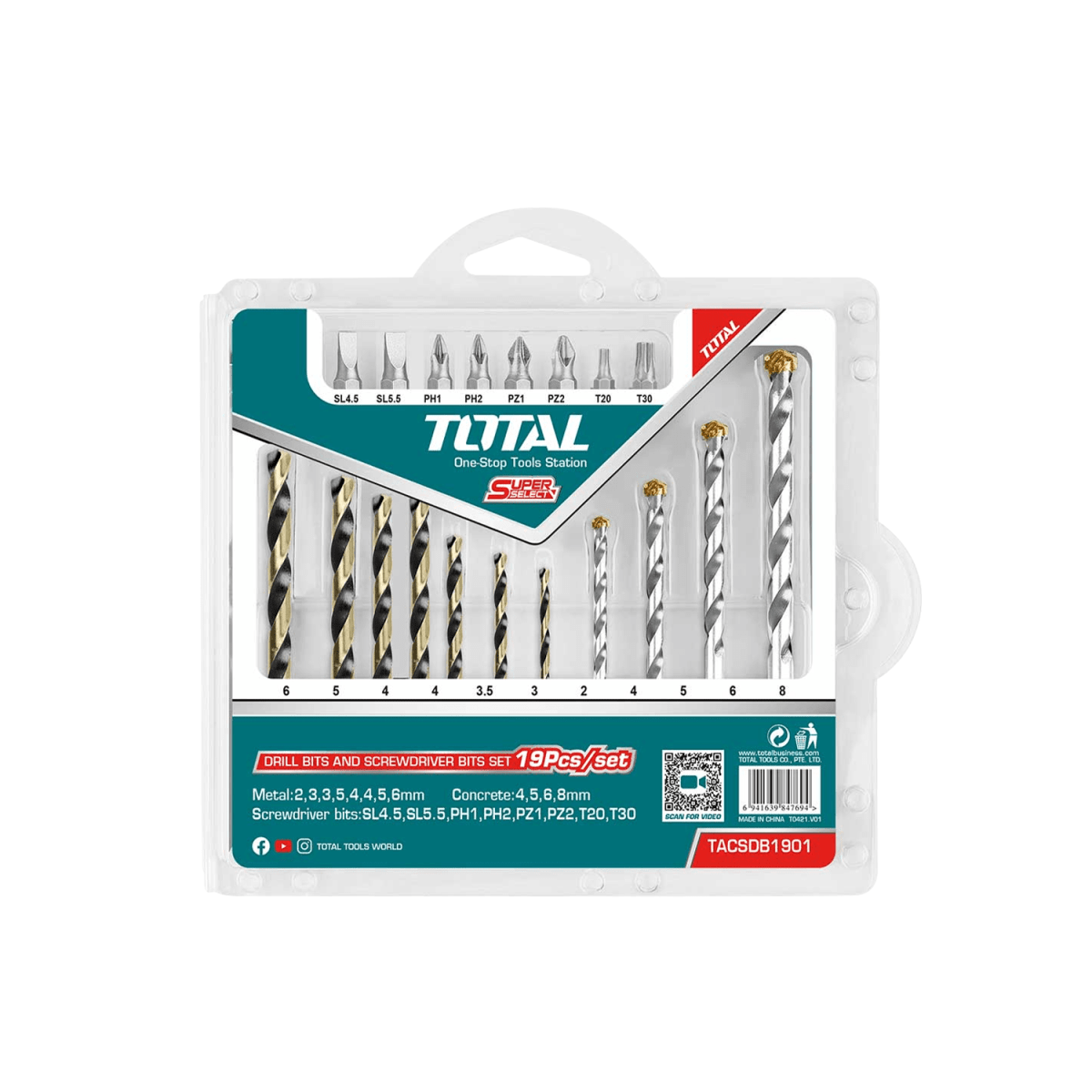 JUEGO PUNTAS DESTORNILLADOR TOTAL TACSDB1901 0